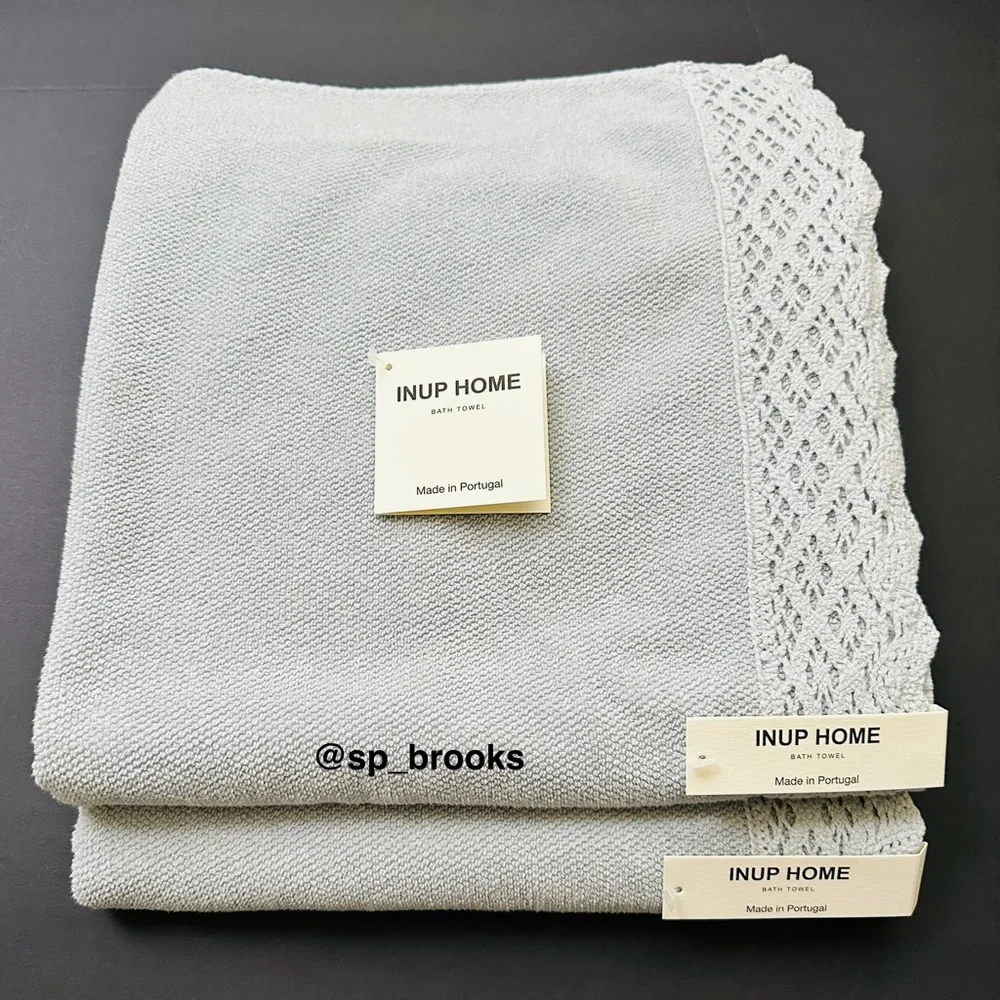 🎁INUP Home Cotton Bath Towel Set with Crochet Trim - 6 Pieces - Light Blue